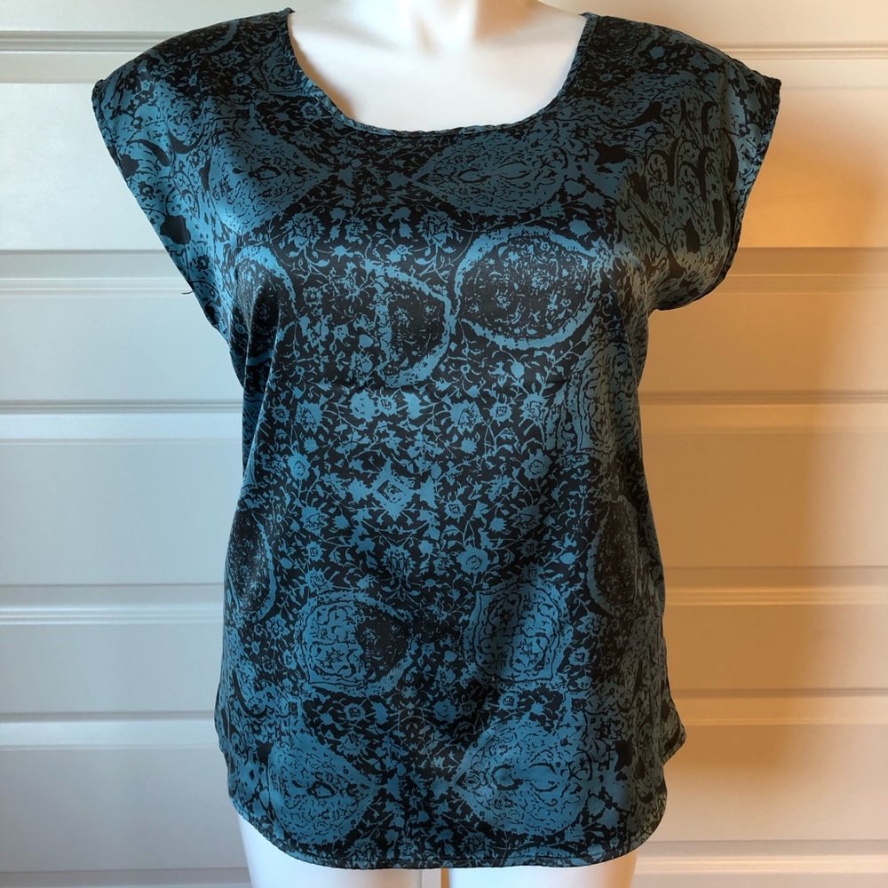 The Limited Teal and Black Silky Top